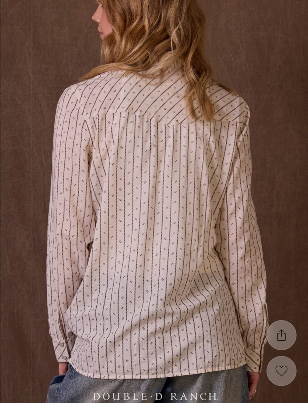 Double D Ranch Cream Striped Pearl-Snap Western Shirt - Picture 2 of 4